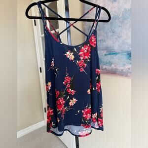 Papermoon Floral Navy Strappy Tank Women’s 1x Plus High Low